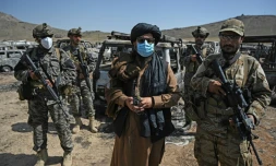 Des membres de la "Badri 313", unité d'élite des talibans, sur l'ex-base de la CIA dans le district de Deh Sabz près de Kaboul, le 6 septembre 2021