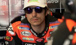 Le pilote espagnol de MotoGP Maverick Vinales (Aprilia) lors du MotoGP des Amériques à Austin (Texas) le 13 avril 2024.