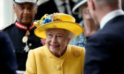 Elizabeth II le 17 mai 2022 lors de l'inauguration d'une ligne de métro à Londres