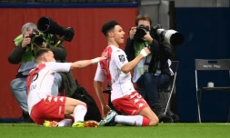 Le milieu Sofiane Diop (d) a ouvert le score pour Monaco lors du match de Ligue à Paris, le 21 février 2021