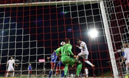 Le capitaine Sergio Ramos ouvre le score pour l'Espagne face au Liechtenstein, le 5 septembre 2017 à Vaduz