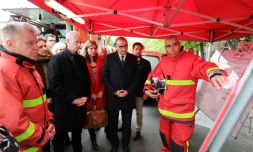Le ministre de la Culture Franck Riester, avec le secrétaire d'Etat à l'Intérieur Laurent Nuñez, le 16 avril 2019