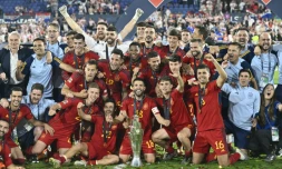 L'équipe d'Espagne victorieuse de la Croatie en finale de la Ligue des nation, le 18 juin à Rotterdam