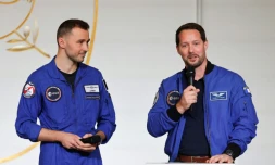 Les astronautes Thomas Pesquet (à droite) et Arnaud Prost (à gauche) à l'Elysée, le 5 février 2026