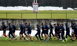 Les joueurs du XV de France lors d'une séance d'entraînement au centre national du rugby de Marcoussis, le 31 janvier 2019