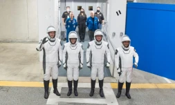 Photo handout de la Nasa prise le 18 avril 2021. Thomas Pesquet, Megan McArthur, Shane Kimbrough et Akihiko Hoshide