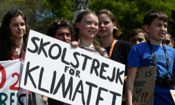 La Suédoise Greta Thunberg lors d'une "grÚve pour le climat", le 19 avril 2019 à Rome, en Italie