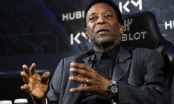 La légende du foot Pelé lors d'une rencontre avec Kylian Mbappé organisée par un sponsor, le 2 avril 2019 à Paris