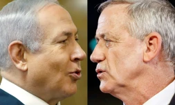 Photomontage créé le 1er mars 2020 à partir d'images d'archives montrant le Premier ministre israélien Benjamin Netanyahu (G) à Jérusalem le 9 décembre 2018 et le chef du parti "Bleu-Blanc" Benny Gantz (D) à Tel Aviv le 1er avril 2019