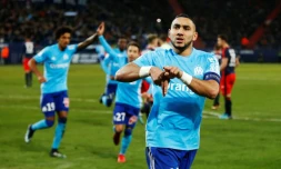 Le capitaine marseillais Dimitri Payet a ouvert le score sur penalty contre Caen au stade Michel d'Ornano, le 19 janvier 2018