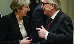 La Première ministre britannique Theresa May et le président de la Commission européenne Jean-Claude Juncker, le 20 février 2019 à Bruxelles