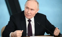 Le président russe Vladimir Poutine lors d'un interview avec des agences de presse internationales à Saint-Pétersbourg, le 5 juin 2024