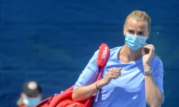 La joueuse de tennis tchĂšque Petra Kvitova lors d'un tournoi d'exhibition le 26 mai Ă Prague