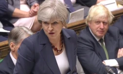 Capture vidéo de la Première ministre britanique Theresa May devant le la Chambre des Communes à Londres le 28 juin 2017