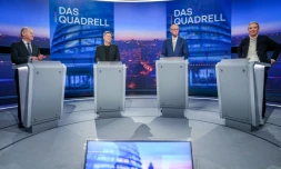 Olaf Scholz, Robert Habeck, Friedrich Merz et Alice Weidel participent à un débat télévisé, le 16 février 2025 à Berlin