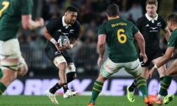 Le Néo-Zélandais Ardie Savea lors du match du Rugby Championship contre l'Afrique du Sud ) l'Eden Park d'Auckland le 6 septembre 2025. 