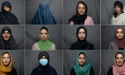 Des femmes posant pour des portraits dans différentes villes d'Afghanistan, dans une combinaison de photos créée le 9 août 2022 
