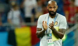L'entraîneur adjoint de la Belgique, le Français Thierry Henry, lors du 8e de finale face au Japon, à Rostov-On-Don, le 2 juillet 2018