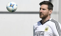 L'attaquant argentin Lionel Messi à l'entraînement lors du Mondial en Russie le 25 juin 2018