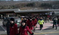 Arrivée de la délégation nord-coréenne pour les JO d'hiver, le 7 février 2018 à Gapyeong  