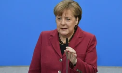 La chanceliÚre allemande Angela Merkel au siÚge de la CDU, avant des négociations pour former un gouvernement, le 26 janvier 2018 à Berlin