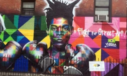 Une fresque murale représentant l'artiste américain Jean-Michel Basquiat, dans le quartier de Brooklyn à New-York, le 10 juillet 2017