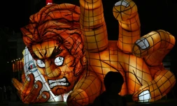 Une installation en l'honneur de la Coupe du monde de rugby au Japon, le 19 septembre 2019 Ă Oita