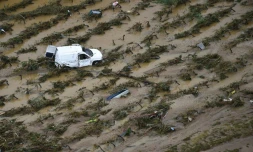 Vue aérienne de Villegailhenc, près de Carcassonne, le 15 octobre 2018