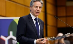 Le secrétaire d'État américain Antony Blinken lors de la 67e session de la Commission des stupéfiants des Nations Unies, le 15 mars 2024 à Vienne, en Autriche