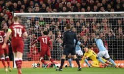 Le milieu de terrain égyptien de Liverpool marque dans les buts de Manchester City en 1/4 de finale aller de Ligue des champions le 4 avril 2018