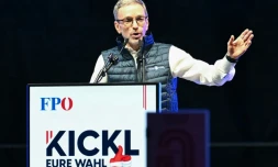 Herbert Kickl, président et candidat du Parti autrichien de la liberté (FPÖ, lors d'un meeting électoral à Vienne, le 27 septembre 2024