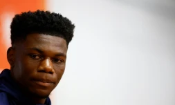 Le milieu de terrain Aurélien Tchouaméni à Amsterdam, à la veille d'un match avec la France contre les Pays-Bas, le 12 octobre 2023