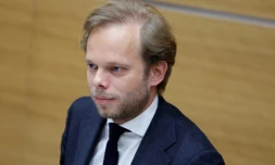 Le député UDR Charles Alloncle, rapporteur de la Commission d'enquête sur l'audiovisuel public, à l'Assemblée nationale, le 8 avril 2026 à Paris