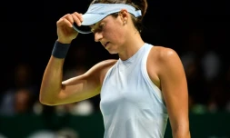 Caroline Garcia, battue par la N.1 mondiale roumaine Simona Halep au Masters de Singapour, le 23 octobre 2017