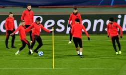 Les joueurs du PSG s'entraînent au stade Rajko Mitic, le 10 décembre 2018 à Belgrade, à la veille de leur match contre l'Etoile Rouge