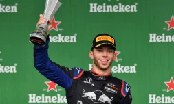 Le bonheure de Pierre Gasly, surprenant 2e du GP F1 du Brésil sur le circuit d'Interlagos de Saõ Paulo, le 17 novembre 2019