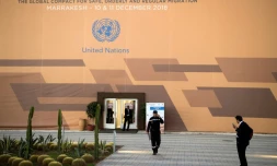 Photo prise le 9 décembre 2018 montrant le lieu où se tiendra la conférence de l'ONU sur les migrations, à Marrakech, au Maroc