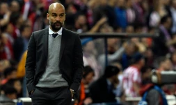 L'entraîneur du Bayern Munich Pep Guardiola lors de la demi-finale aller de Ligue des champions contre l'Atletico Madrid, le 27 avril 2016 au stade Vicente Calderon