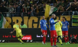 L'attaquant nantais Yacine Bammou a ouvert le score d'une lourde frappe contre Caen, le 23 octobre 2015 au stade Michel d'Ornano