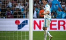 Le milieu de terrain de l'OM Abdelaziz Barrada, après un but en amical contre la Juventus, le 1er août 2015 au Vélodrome