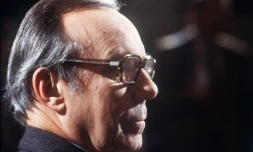 L'ancien Premier ministre Michel Debré lors de l'enregistrement de l'émission d'Antenne 2 "Question de temps", à Paris le 14 décembre 1978