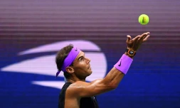 L'Espagnol Rafael Nadal lors de son quart de finale de l'US Open face Ă l'Argentin Diego Schwartzman, Ă Flushing Meadows, le 4 septembre 2019