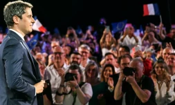 L'ex-Premier ministre et candidat de Renaissance à la présidentielle française, Gabriel Attal, lors de son premier meeting de campagne à Paris, le 30 mai 2026