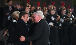 Emmanuel Macron et le président allemand Frank-Walter Steinmeier lors d'une cérémonie militaire à Strasbourg le 4 novembre 2018