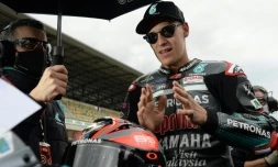 Le pilote français de Yamaha-SRT Fabio Quartararo avant le départ du GP moto du Mans, le 11 octobre 2020