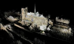 Image de synthÚse de la cathédrale Notre-Dame de Paris, créée à partir de mesures par laser réalisées par Andrew Tallon, professeur d'art américain décédé en novembre 2018