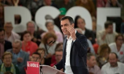 Le Premier ministre socialiste espagnol Pedro Sanchez, tĂȘte de liste du PSOE, lors d'un meeting Ă©lectoral Ă Torremolinos le 6 novembre 2019