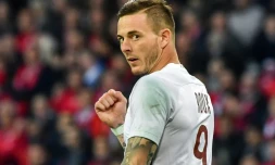L'attaquant Nolan Roux sous le maillot de Metz lors d'un match à Lille, le 28 avril 2018