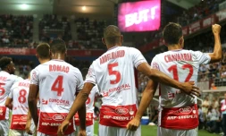 Les joueurs de Reims vainqueurs de Lyon en ouverture de la 2e journée de L1 le 17 août 2018
