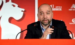 Le repreneur de Lille Gérard Lopez en conférence de presse au centre d'entraînement du LOSC à Camphin-en-Pévèle, le 13 janvier 2017
